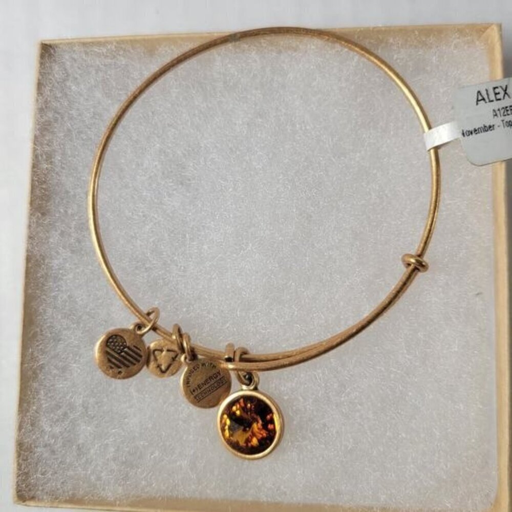 Alex & Ani November Topaz Gold Birthstone Charm Bracelet